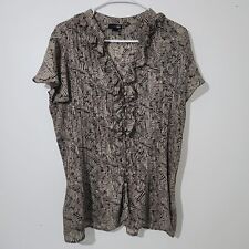 East 5Th Blouse Shirt Womens Large Brown Button Front Short Sleeve Sheer