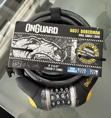 New OnGuard Doberman Combination Coiled Cable Lock 6' x 12mm Diameter - #8031 - Image 1 of 2