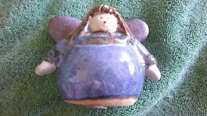 Angel Figurine Glazed Roly Poly Textured Wings. 3.5" Wide - Picture 1 of 11