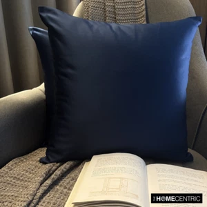 Blue Satin Solid, Satin Throw Pillow Cover Pack of 2 - Navy Blue Slub Satin - Picture 1 of 11