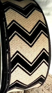 Black Tan Chevron Wired Ribbon 2.5" By 3 Yds Thick Bodied Faux Burlap Farmhouse - Picture 1 of 8