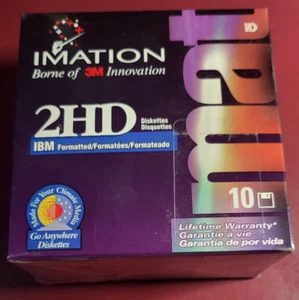 2HD IBM Formatted 3.5 Inch Floppy Disks IMATION 10 Diskettes NEW Sealed - Photo 1/2