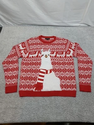 Blizzard Bay Llama Ugly Christmas Sweater Fur Size Large Red White Acrylic Y2K - Image 1 of 4