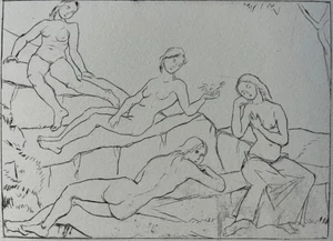 Wilhelm Gerstel Signierte Original Radierung 1922/80 - Akte in der Landschaft - Bild 1 von 4