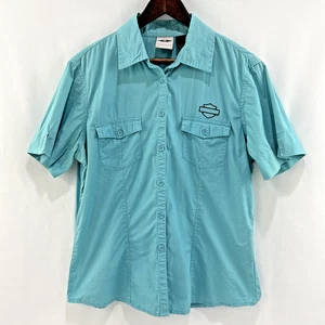 Camisa Harley Davidson Mujer Mediana Damas Azul Abotonada Motociclista - Imagen 1 de 7