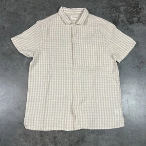 Camisa Lucky Brand Para Hombre Mediana Beige Mezcla de Lino Bolsillo a Cuadros Usada - Imagen 1 de 17