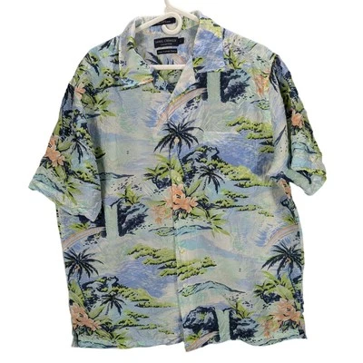 Daniel Cremieux Silk Shirt Mens Large Button Up Hawaiian Floral Coastal Beachy - Image 1 of 4