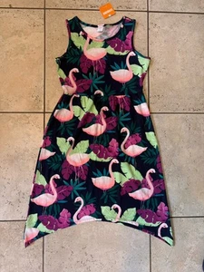 NEW Girls 14 XL Gymboree Bright Flamingo Tropical Botanical Hankie Hem Dress NEW - Picture 1 of 7