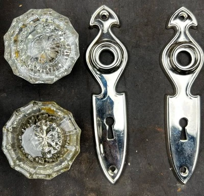 Corbin Elmwood Art Deco Nickel Plated Passage Set With Glass Knobs - Image 1 of 4