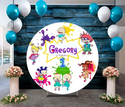 Kids Cartoon Round Fabric BACKDROP-Birthday boy ,baby shower party pickle - Image 1 of 4