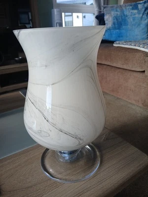 Grey & White Hurricane Glass Vase/Candle Holder. Never Used Excellent Condition - Image 1 of 4