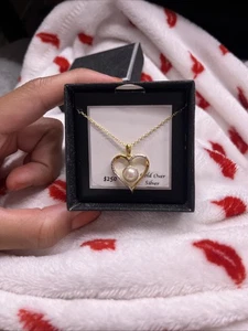 Real Gold Heart Necklace With Pearl - Picture 1 of 3