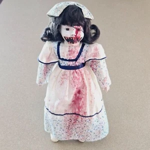 Creepy Doll Hand Painted Scary Face Bloody Dress Horror Collectible 16" Vintage - Picture 1 of 12