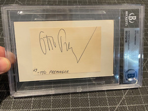 1969 OTTO PREMINGER DIRECTOR PRODUCER ACTOR SIGNED CUT ON INDEX CARD BECKETT #2