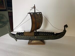 Vintage Edward Aagaard  Viking Ship Copper Bronze 16" Long w/Stand