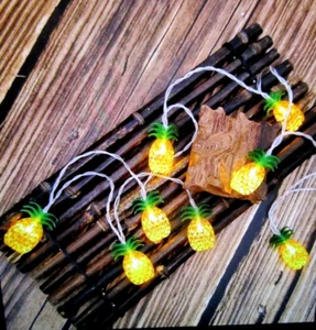 TROPICAL String Light Set~10 LED Lights ~ 64.9"L -PINEAPPLES - Picture 1 of 4