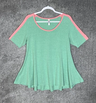 Lularoe Vault Perfect T Swing A-Line Top Womens Size Medium Green Pink Stretch - Image 1 of 4