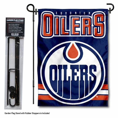 Edmonton Oilers Garden Flag and Yard Pole Stand Included Cover