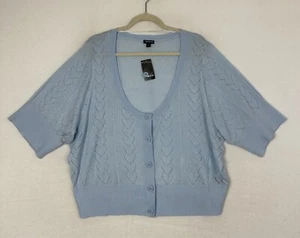 Torrid Pointelle Cardigan Blue Short Sleeve Cropped Sweater Hearts Size 4X NWT - Picture 1 of 13