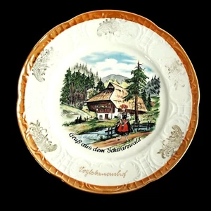 Vintage Bauscher Weiden Bavaria Germany Farmhouse Plate Gold Trim Village Scene - Picture 1 of 11