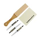 Knife Sharpening Kit of Leather Strop; 3 50% Diamond Pastes and Wool Cloth