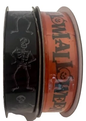Halloween Pumpkin Skeleton Fall 2 Pack Craft Ribbon Spooky Scary Boo Sparkly New - Image 1 of 4