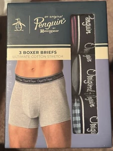 Ropa Interior Original Pingüino ALGODÓN ELÁSTICO Hombre’s Boxer Calzoncillos Paquete de 3 Med NUEVO - Imagen 1 de 3