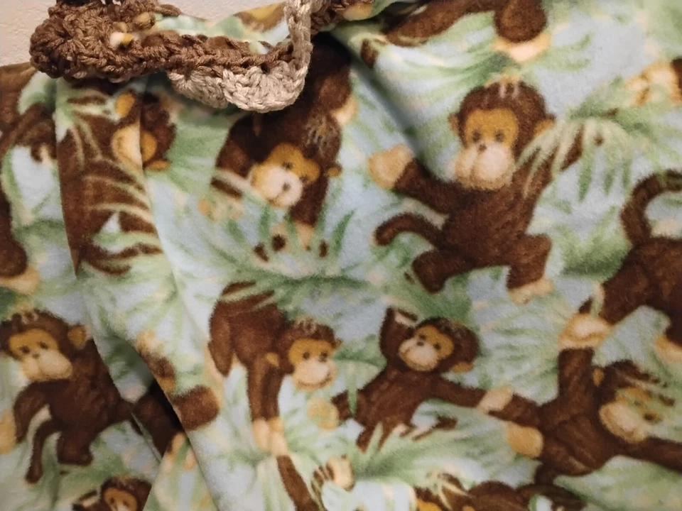 Baby Boy Fleece Jungle Monkeys Wrap-Around Blanket Brown Green Wrap 30" x 50" - Image 1 of 4