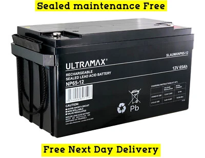 12V 65AH FULLY SEALED, AGM/GEL type Deep Cycle Leisure Battery, MOTORHOME, BOAT - Image 1 of 3