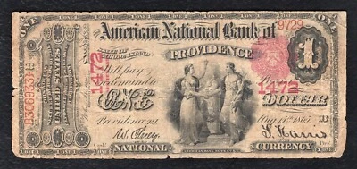 1875 $1 THE AMERICAN NATIONAL BANK OF PROVIDENCE, RI NATIONAL CURRENCY CH. #1472 - Image 1 of 2