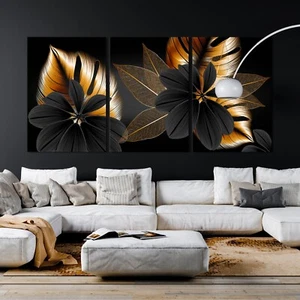 Wandbild Luxuskunst mit Blättern und Blume , Leinwnad , Acrylglas , Poster Kunst - Bild 1 von 8