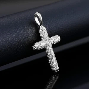 925 Sterling Silver Moissanite Cross Pendant Necklace For Women 14k Gold Plated - Picture 1 of 6