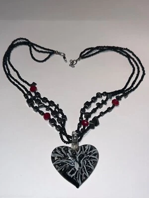 Collar colgante corazón vidrio soplado con cuentas hematita granate vintage años 80 Foto 1 de 4