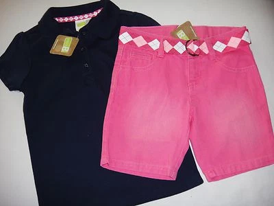 Crazy 8 Azul Marino Polo Top y Rosa Denim Vaquero Bermuda Pantalones Cortos NUEVO CON ETIQUETAS XS 4 4T Foto 1 de 2