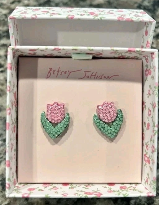 AUTÉNTICOS Pendientes BETSEY JOHNSON Primavera Flor Tulipán Nuevos en CAJA Foto 1 de 1