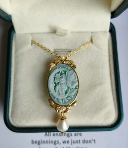 Colgante/broche vintage camafeo luna y gato plata 925 con collar vintage chapado en oro - Imagen 1 de 6