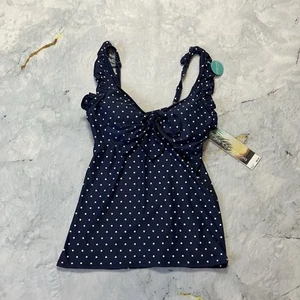 Beach House Tankini Top Womens Size 10 Navy Polka Dot Ruffle Beach - Picture 1 of 11