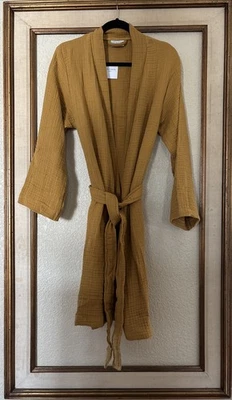 全新带标签 降落伞 琥珀金 华夫饼 薄纱 棉长袍 和服 尺寸 M — 第 1/4 张图片