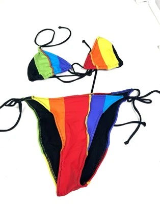 Victorias Secret 游泳套装条纹彩虹绳比基尼上衣和底部尺寸。 S — 第 1/4 张图片