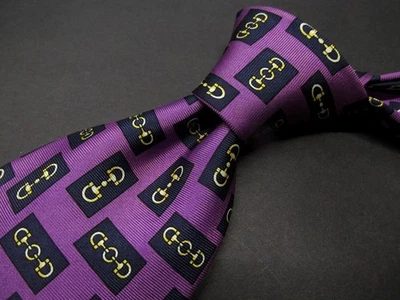 Corbata vintage Paolo Gucci diseñador cabeza giratoria púrpura con trozos de caballo Y94 Foto 1 de 4