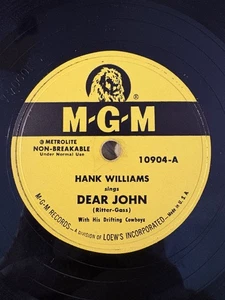 MGM 10904 - 78rpm Record - Hank Williams (Dear John / Cold, Cold Heart) - Picture 1 of 4