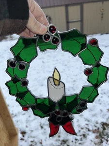 Weihnachten Stechpalme & Beere Buntglaskranz mit Zinn Kerzenmitte besetzt - Bild 1 von 6