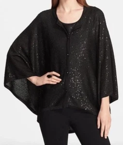 St. John Collection Caviar Sequin Knit Trapeze Poncho Cardigan $995 Size M EUC - Picture 1 of 7