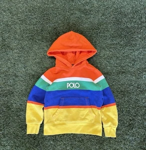 Polo Ralph Lauren Boys 4T Orange Colorblock Logo Fleece Pullover Hoodie - Picture 1 of 5