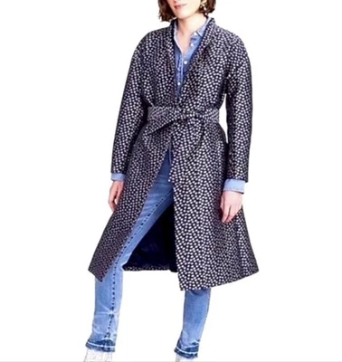 J. COLECCIÓN CREW Gabardina Mujer Azul Marino Floral Brocado Corbata Cintura Talla S Foto 1 de 4