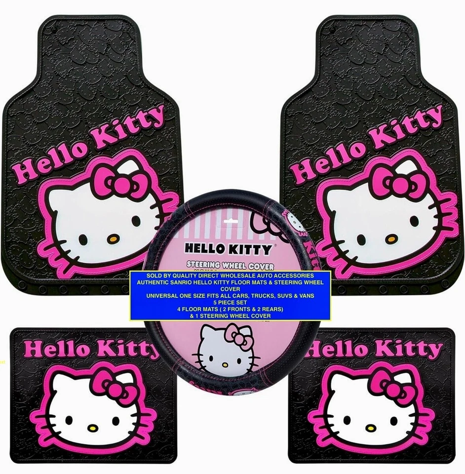 JUEGO DE 5 PIEZAS HELLO KITTY Alfombrillas de goma delanteras traseras para volante de coche camión Foto 1 de 4