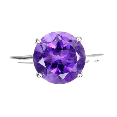 925 Sterling Silber Ring Rund Amethyst 10 mm Edelstein Schmuck 8 - Bild 1 von 4