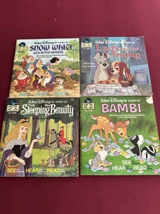 Lot 4 Vintage Walt DisneyBooks and Record SEE HEAR & READ Bambi, Tramp, Snow - Picture 1 of 4