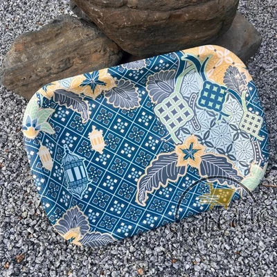 Bandeja para servir multiusos de plástico azul tema batik bandeja práctica de almacenamiento de alimentos Foto 1 de 4