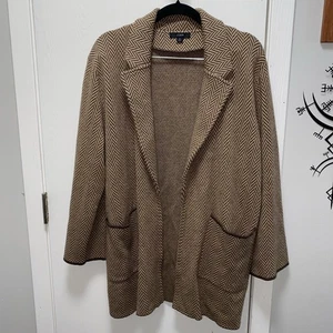 J Crew Sophie Pullover Blazer vorne offen Large braun Chevron Fischgrätmuster - Bild 1 von 9